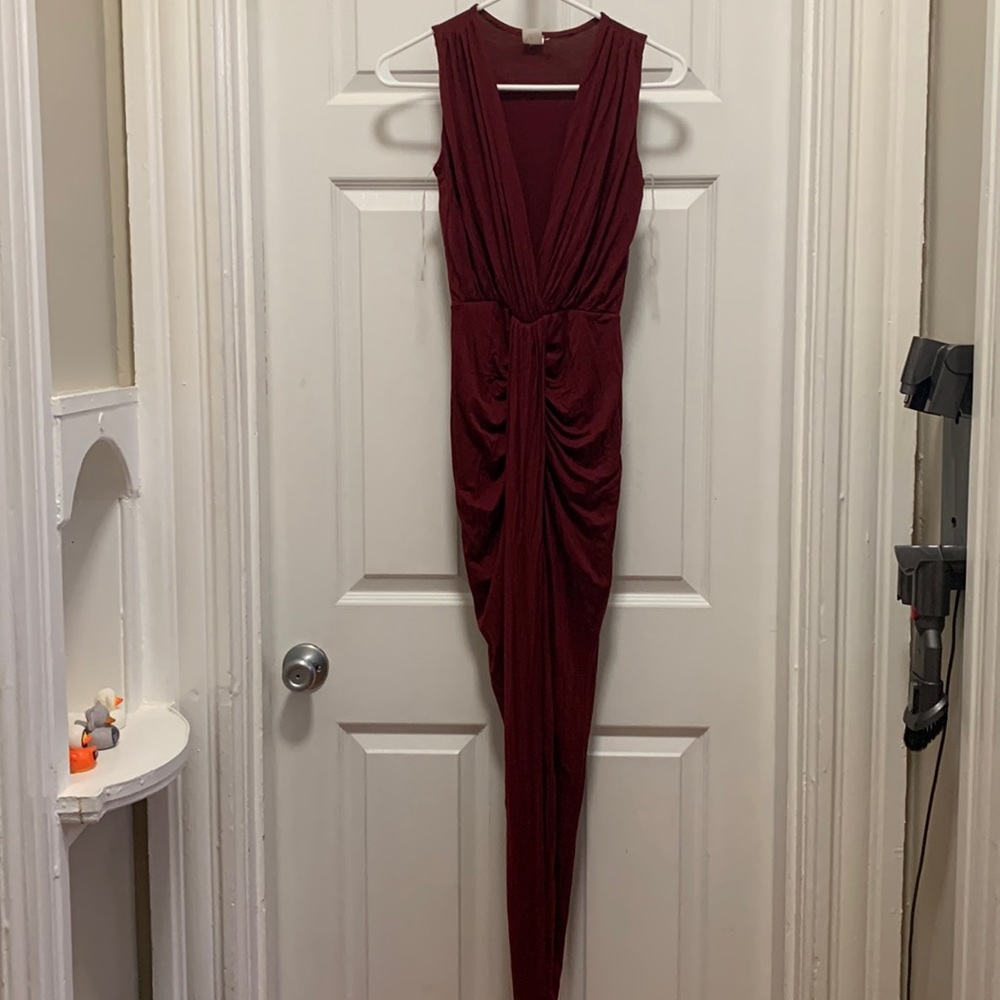 burgundy asymmetrical dress
